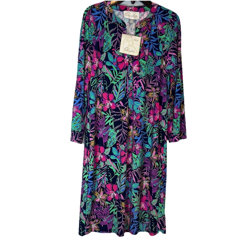 Women's PAPPAGALLO Navy Multicolored Floral Print Shift Dress XS NWT $99 beach